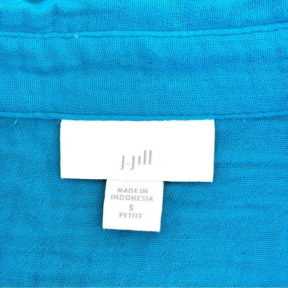 J. Jill Cotton-Gauze Split-Hem Tunic Button Front Shirt Turquoise Blue PS - Picture 11 of 14